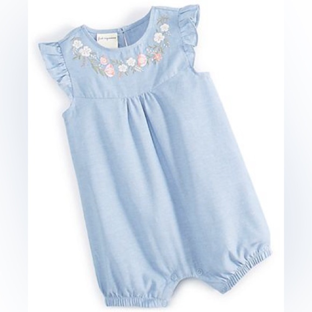 First Impressions Baby Girls Cotton Chambray Flower Sunsuit